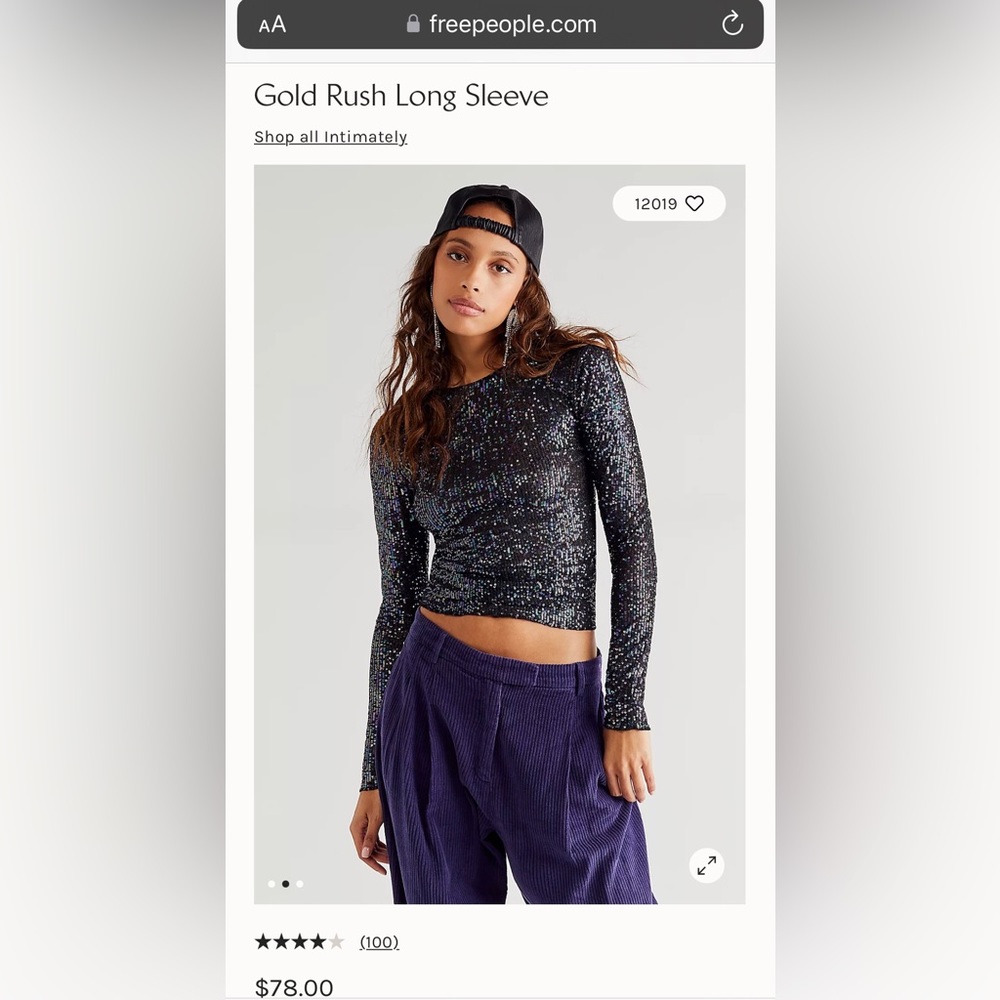 Free People Gold Rush Long Sleeve Sequin top in Black Combo